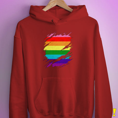 Original Gilbert Baker LGBTQ Gay Pride Flag Ripped Reveal Hoodie - Red